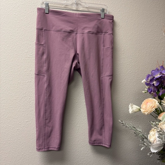 Pants - Espidoo High Waist Mauve Capri Leggings XL – Yoga, Gym, Athleisure with Side Poc